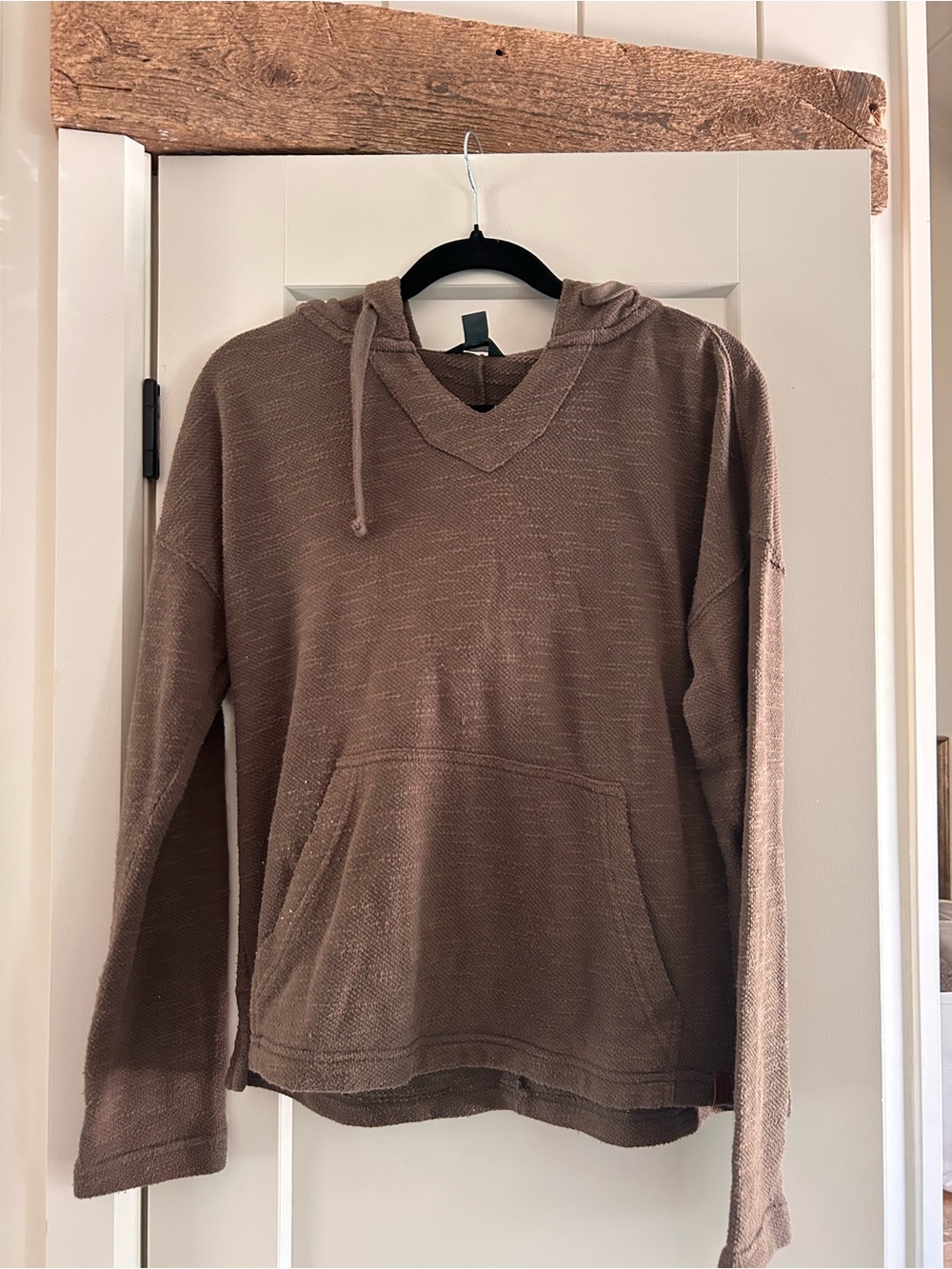 Roots Men's V-Neck Hooded Sweater in Brown